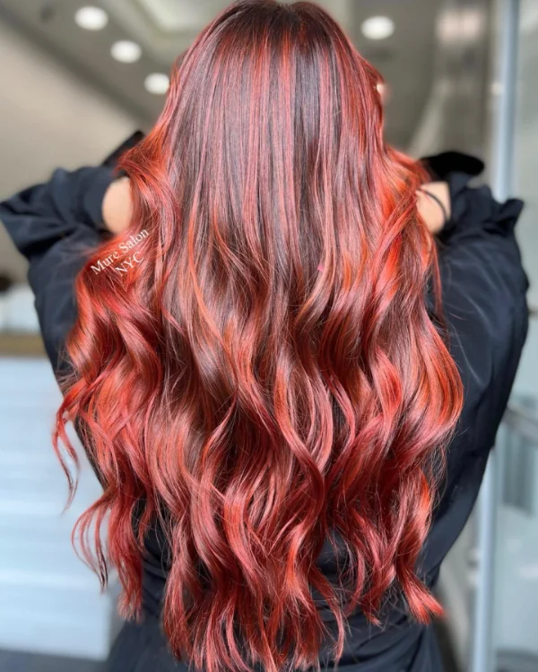 Caramel balayage on dark hair