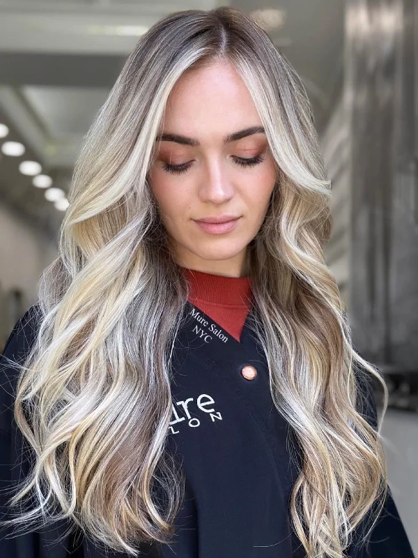 Caramel balayage on dark hair